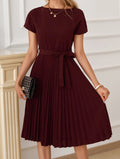 Women's Lace-Up Skirt Solid Color Pleated Dress