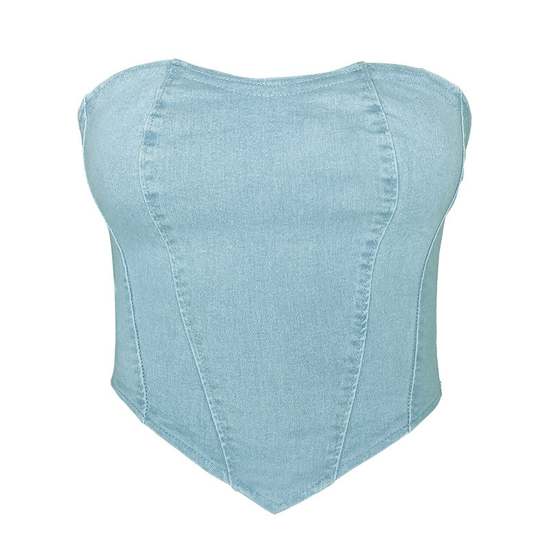 Short Sassy Tube-top Denim Vest For Women To Wear Outside