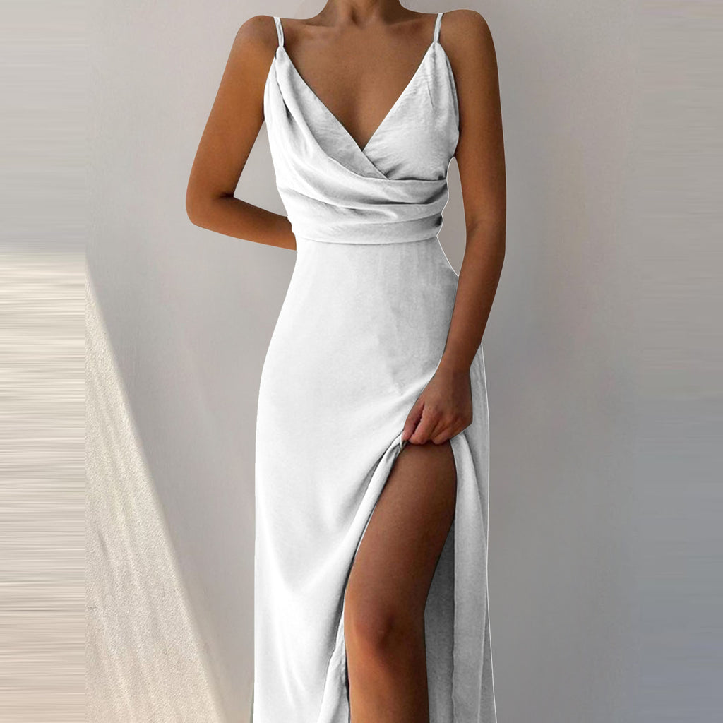 V-Neck Slit Slip Dress
