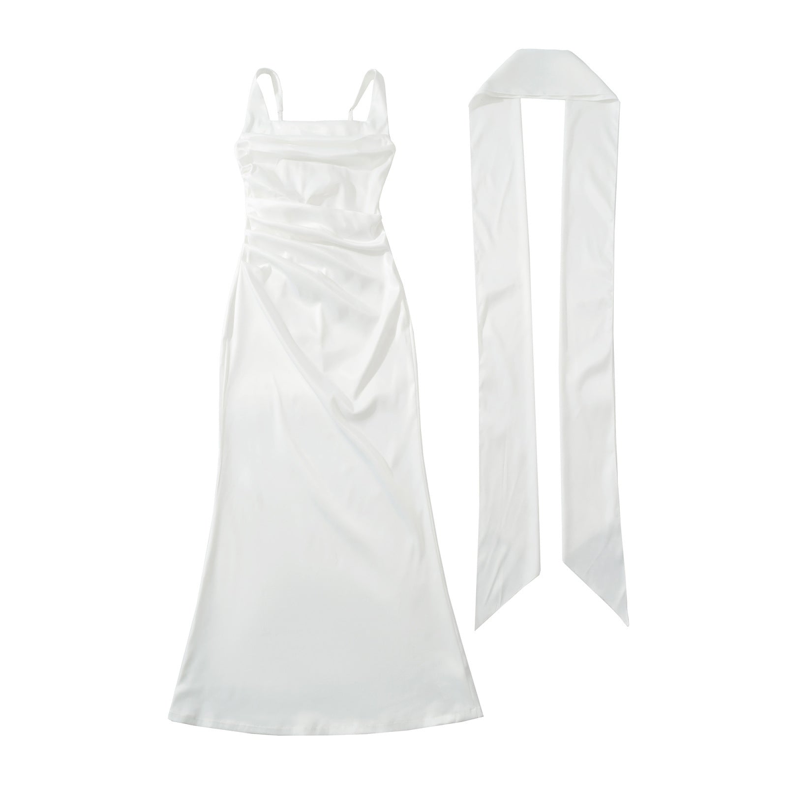 Square Neckline Collarbone-baring Strapless Figure-hugging Pleated Waist-cinching Sheath Skirt