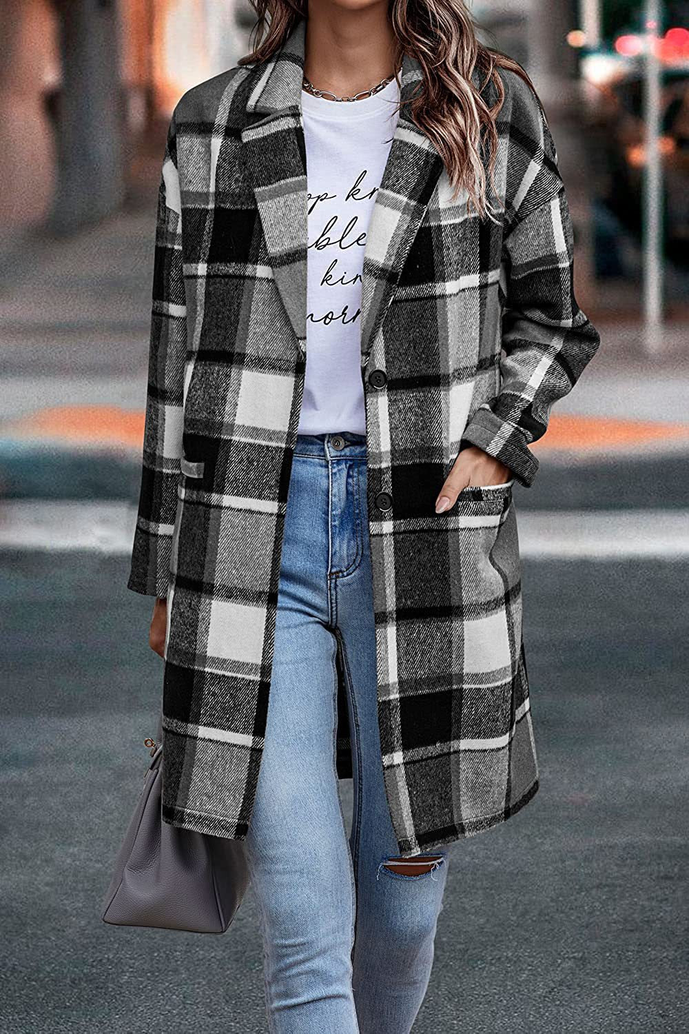 Long Plaid Wool Jacket