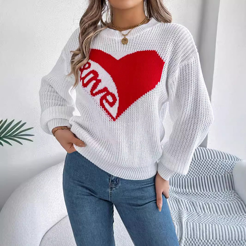 Heart Print Knit Sweater