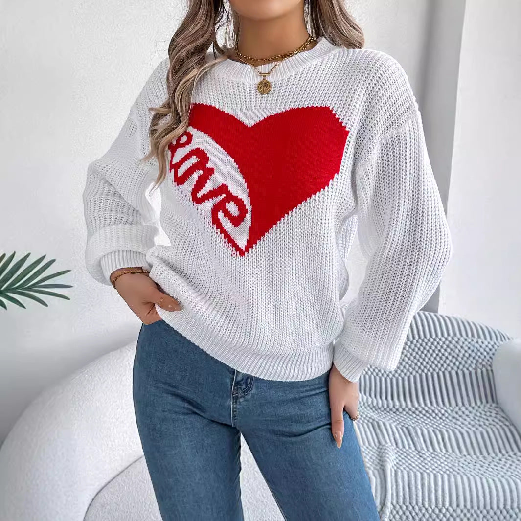 Heart Print Knit Sweater