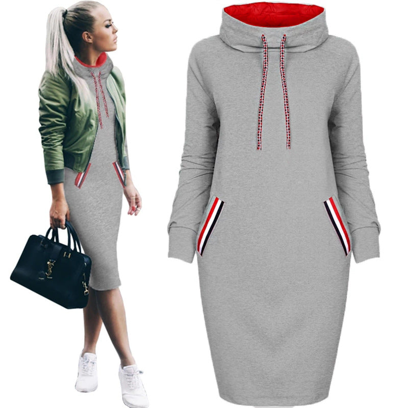 Plus Size High-Neck Long Sleeve Dress