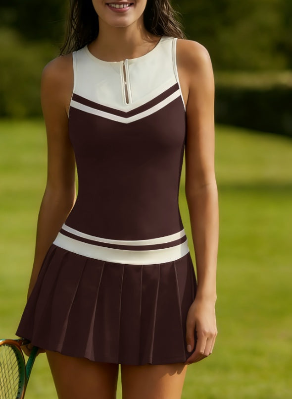 Pleated Color-Block Tennis Dress