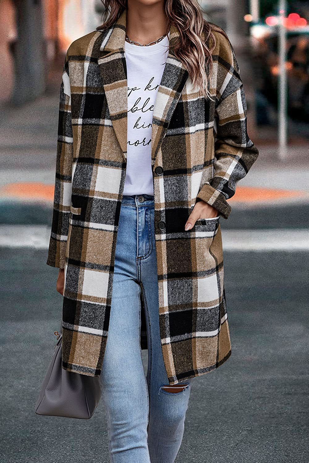 Long Plaid Wool Jacket