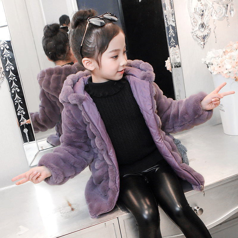 Girls' Faux Fur Hooded Coat