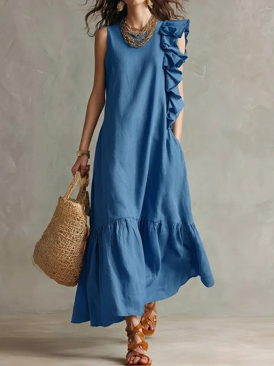 Irregular Ruffle Sleeveless Womens Dress