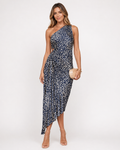 Off-Shoulder Printed Sexy Ruched Womens Dress