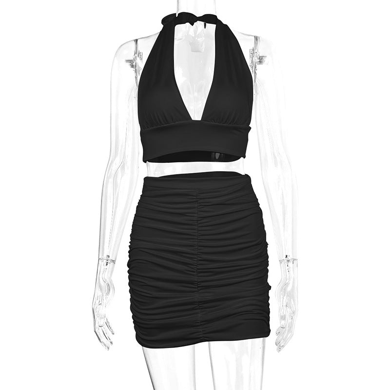 Halter Top & Pleated Skirt Set