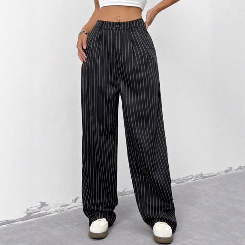 Blue Striped Loose-fit Wide-leg Casual Pants