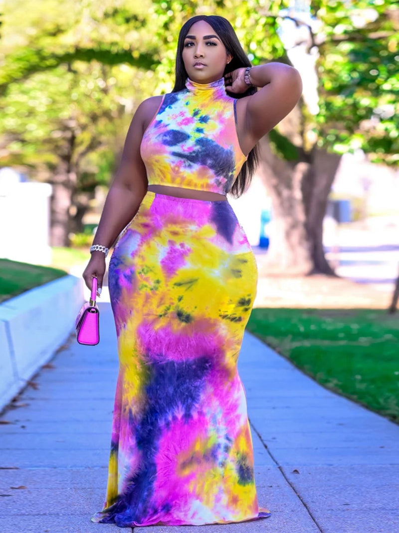 Plus Size Printed Top & Skirt Set