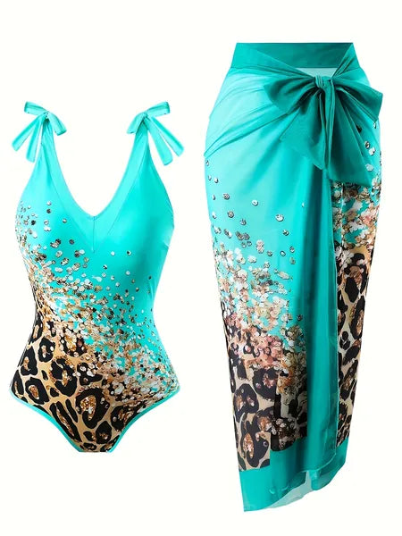 New European And American Style One-Piece Fashionable Sexy Swimsuit For Women, Slimming Retro Print, Popular Swimwear Set