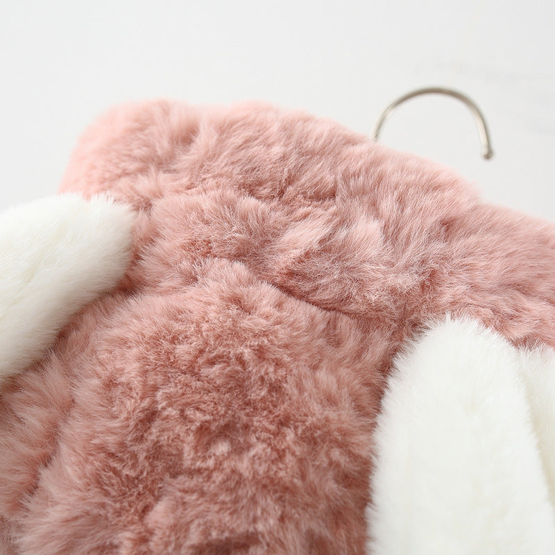 Girls' Bunny Hooded Plush Coat