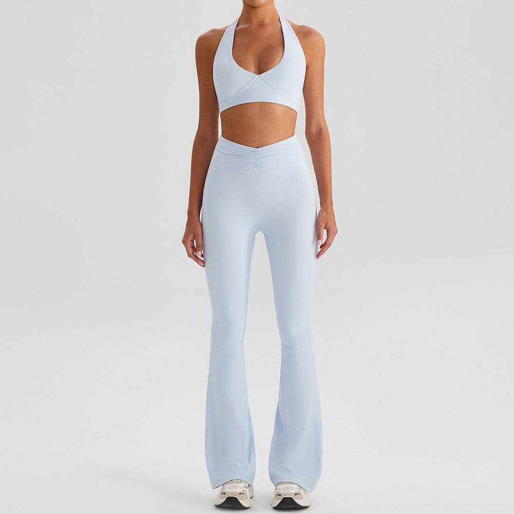 Yoga Sports Halter Bra And Tennis Two-Piece Set Outdoor Running Fitness Outfit Long And Short Pants Set