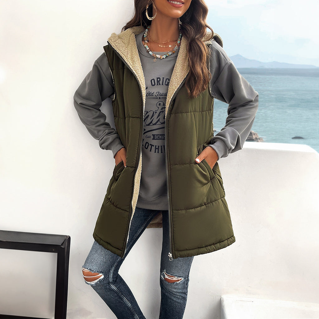 Hooded Mid-Length Puffer Vest