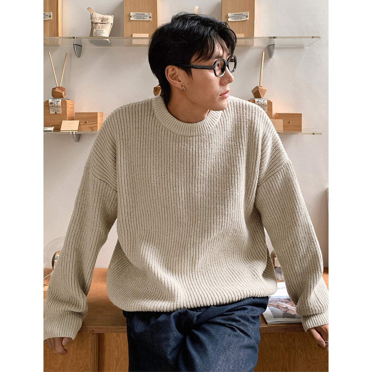Men's Chunky Knit Crewneck Sweater