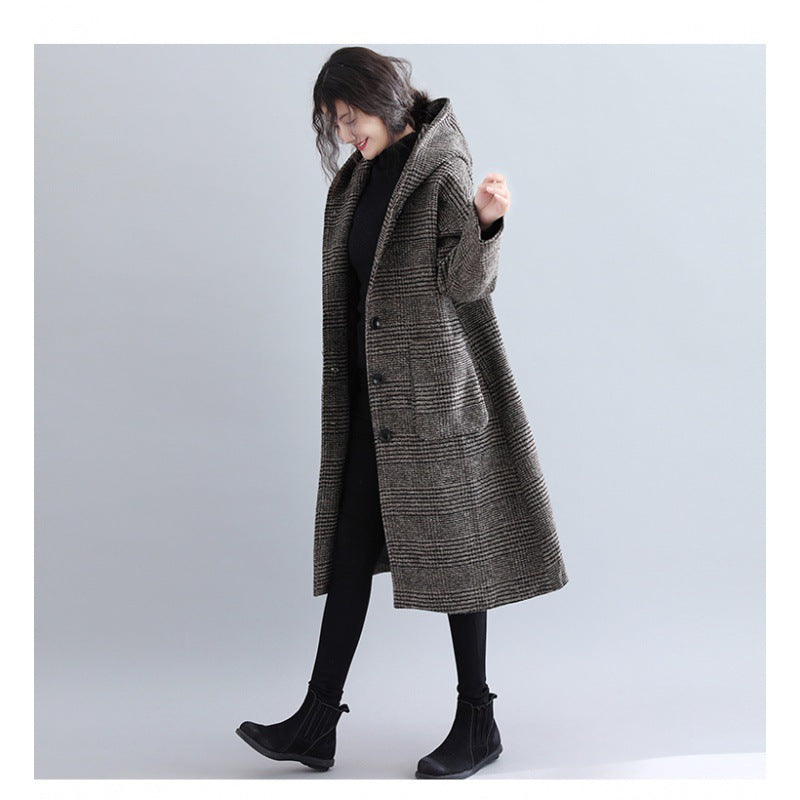 Plus Size Houndstooth Wool Coat