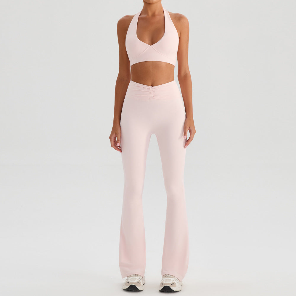 Yoga Sports Halter Bra And Tennis Two-Piece Set Outdoor Running Fitness Outfit Long And Short Pants Set