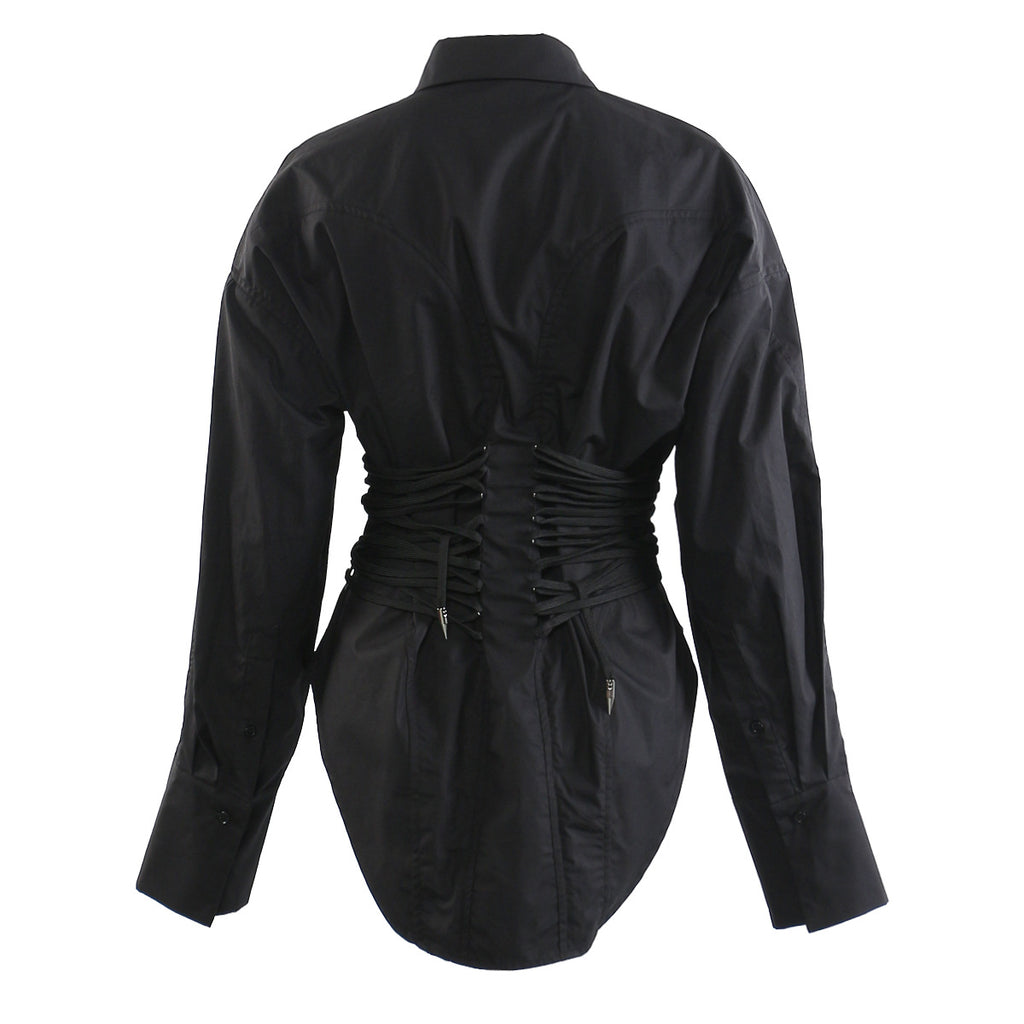 Slimming Stylish Drawstring Shirt Jacket That Accentuates The Waist