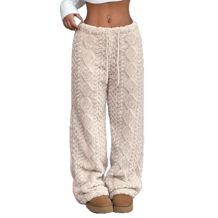 Women's Solid Color Front Tie Warm Casual Pants