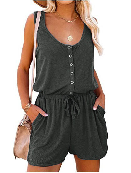 Sleeveless Jumpsuit Waist-Cinching Lace-Up