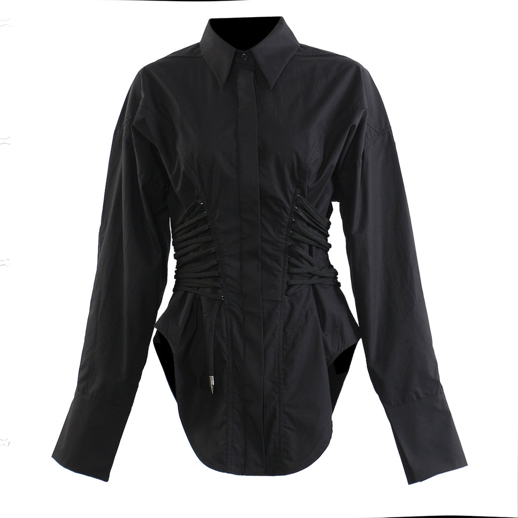 Slimming Stylish Drawstring Shirt Jacket That Accentuates The Waist