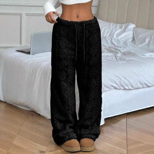 Women's Solid Color Front Tie Warm Casual Pants
