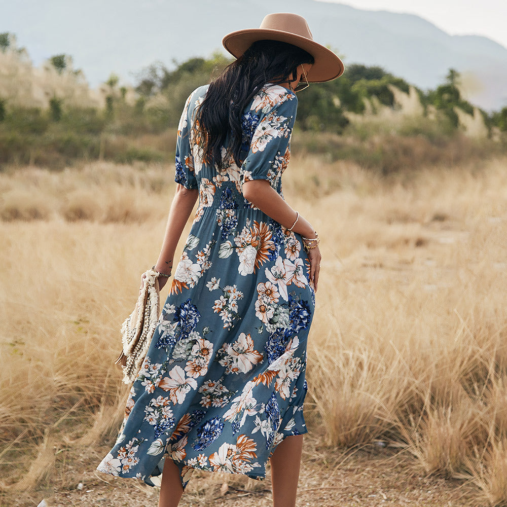 Floral V-Neck Summer Beach Dress