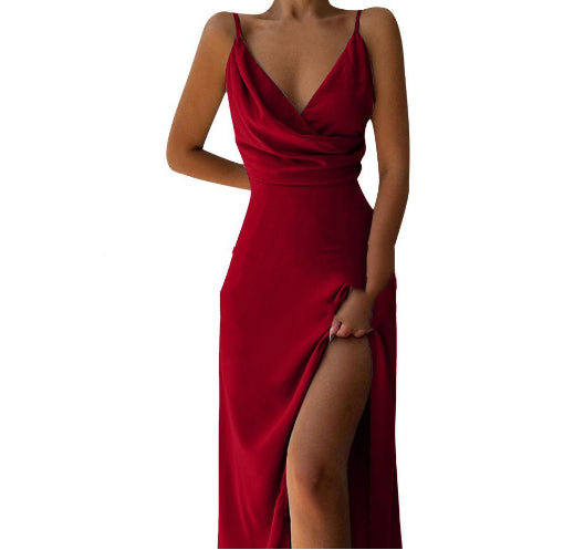 V-Neck Slit Slip Dress