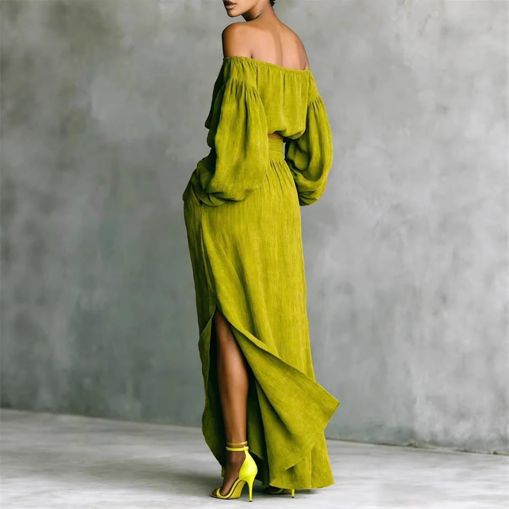 Casual Off-shoulder Top And An Asymmetrical Skirt Two Pieces