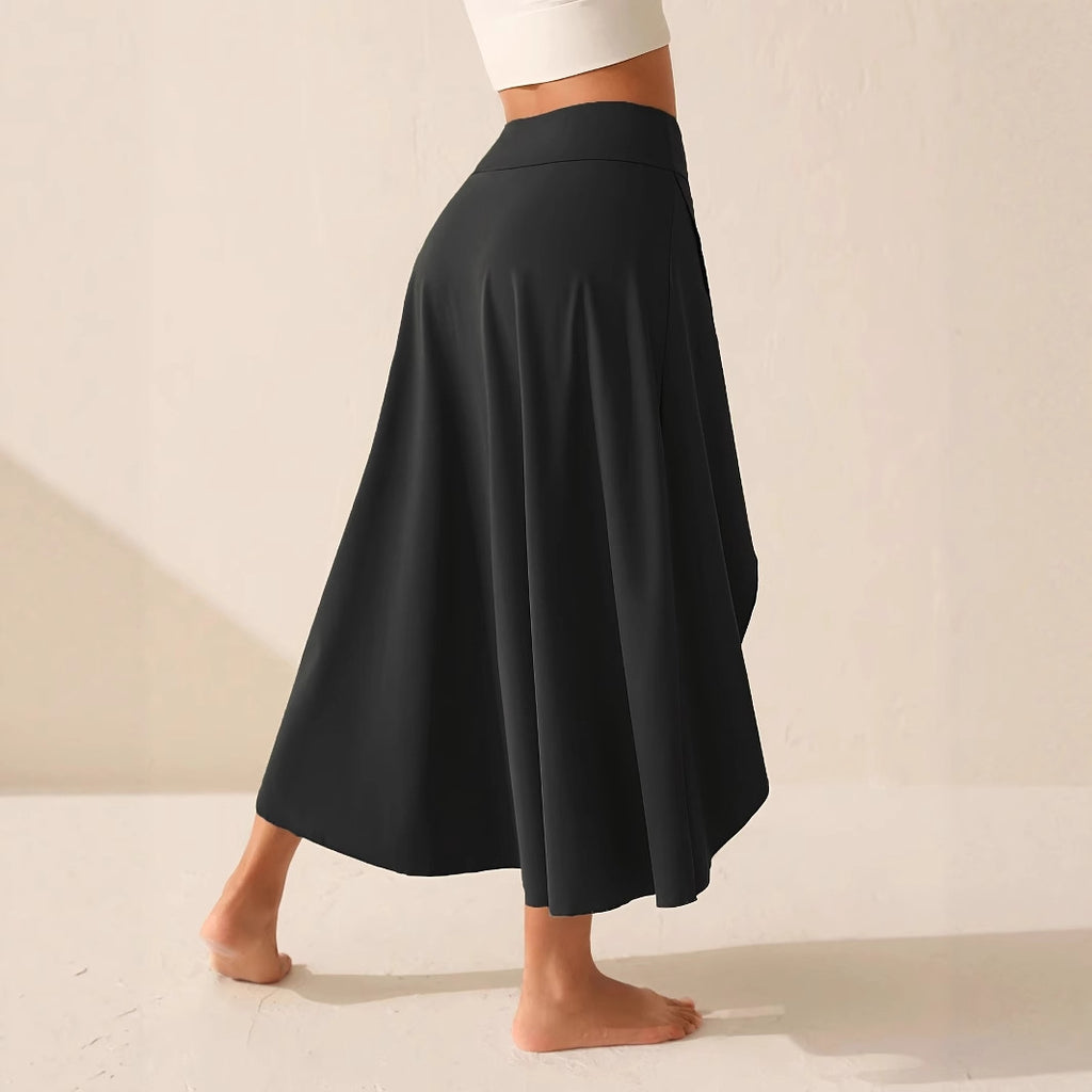 Elegant Flowing Solid-Colored Midi Skirt With Ruffle Trim