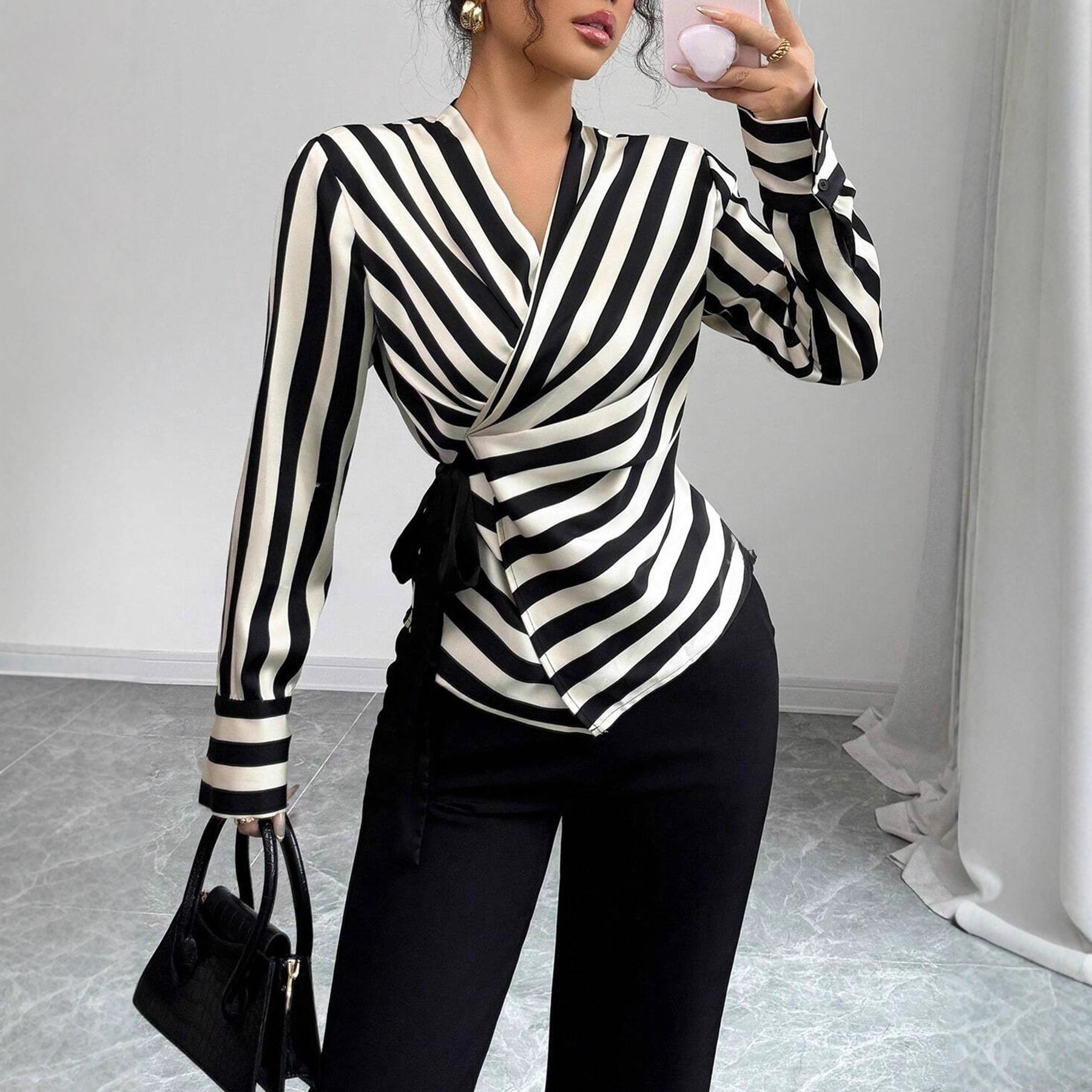 Womens Casual Striped Long-sleeve Shirt