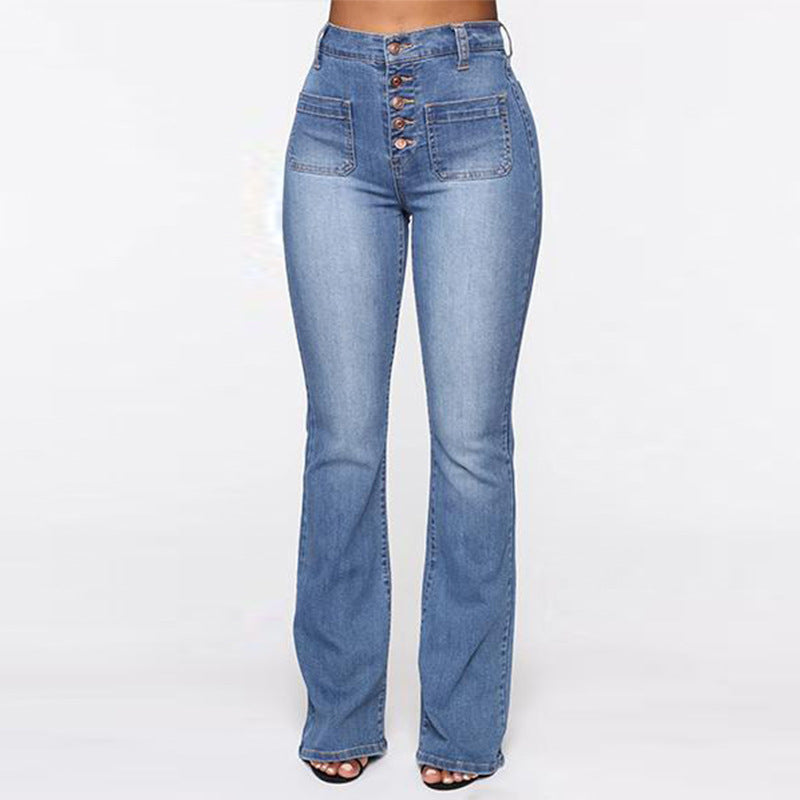 Plus Size High-Waist Patch Pocket Jeans