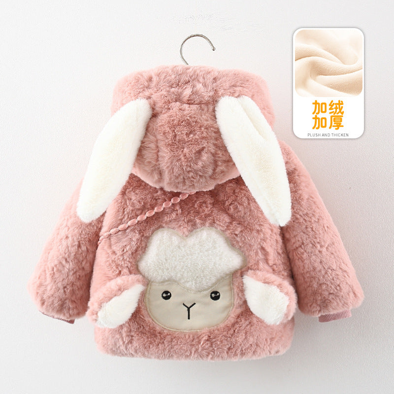 Girls' Bunny Hooded Plush Coat