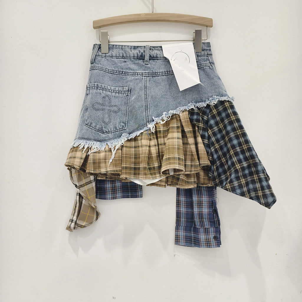 Irregular Hem Patchwork Denim Skirt For Women