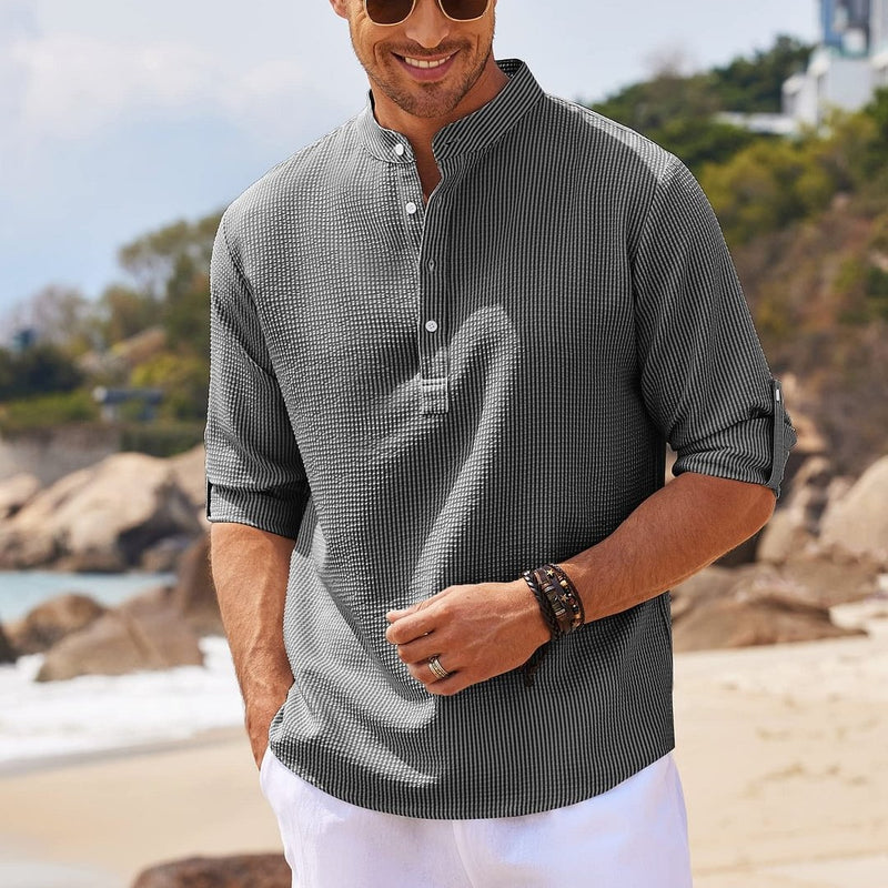 Men's Stand Collar Long Sleeve Shirt