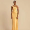 Sleeveless Diagonal Collar Hollow Backless High Waist Slim-fit Jumpsuit Long Dress