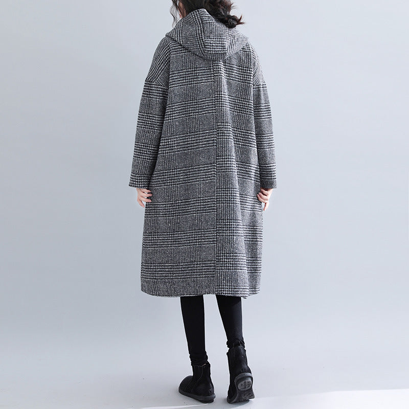 Plus Size Houndstooth Wool Coat