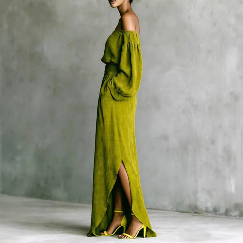 Casual Off-shoulder Top And An Asymmetrical Skirt Two Pieces