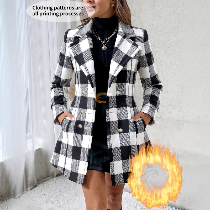 Plus Size Plaid Fleece-Lined Coat