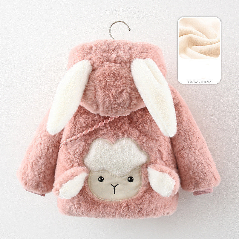 Girls' Bunny Hooded Plush Coat
