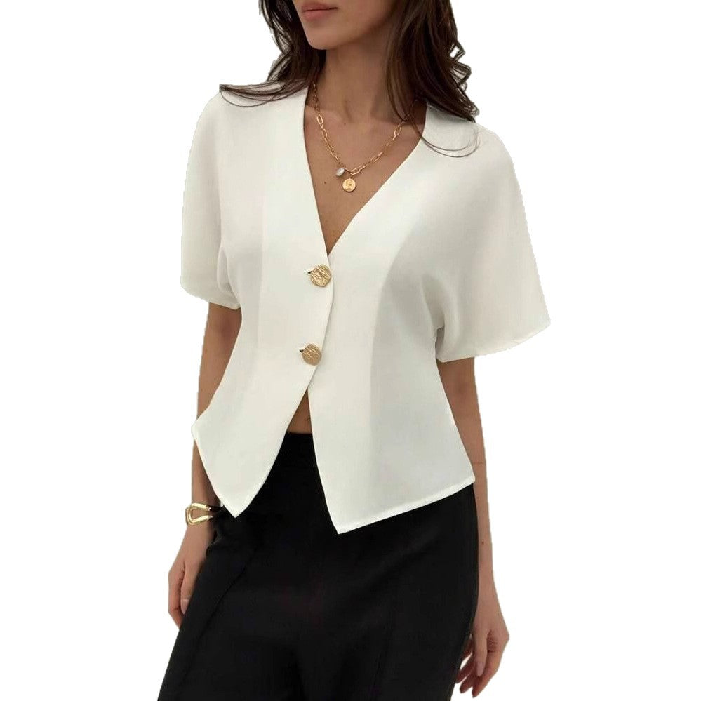 Commuter Irregular Button-Up Cardigan Short-Sleeve Shirt