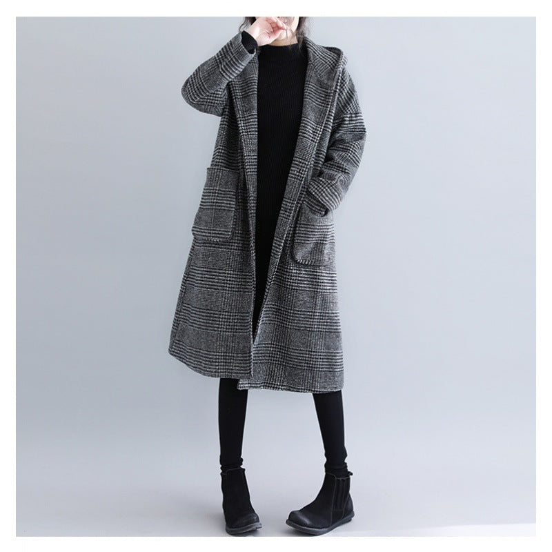Plus Size Houndstooth Wool Coat