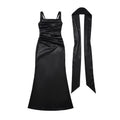 Square Neckline Collarbone-baring Strapless Figure-hugging Pleated Waist-cinching Sheath Skirt