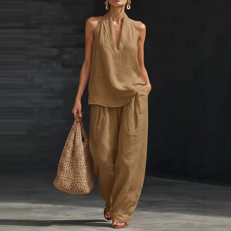 Halter V-Neck Two-Piece Set
