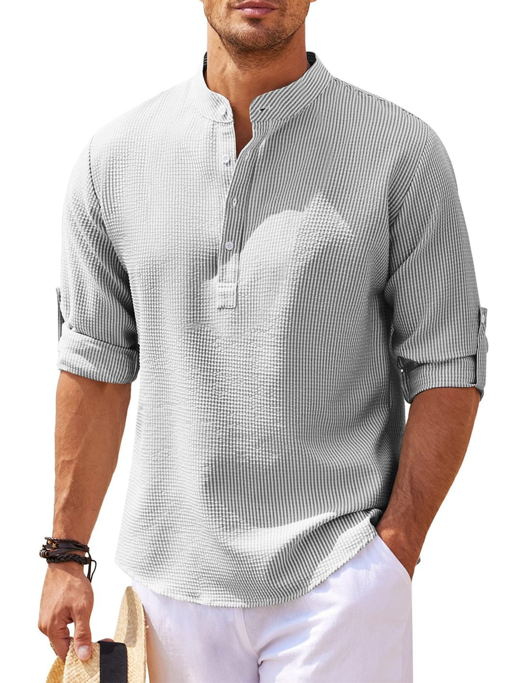 Men's Stand Collar Long Sleeve Shirt