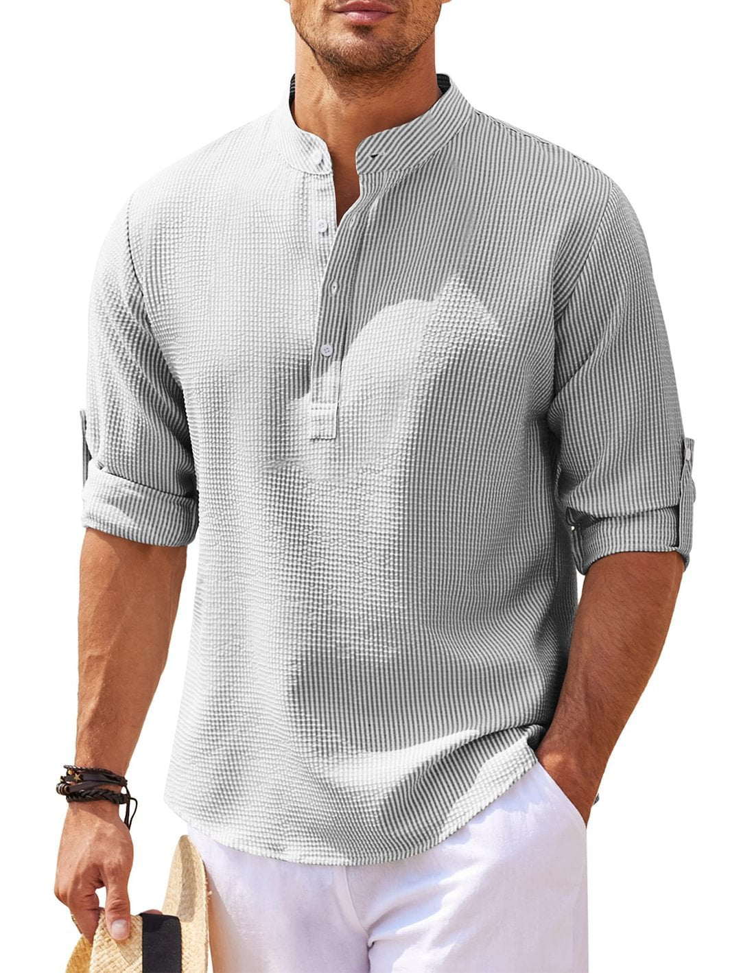 Men's Stand Collar Long Sleeve Shirt