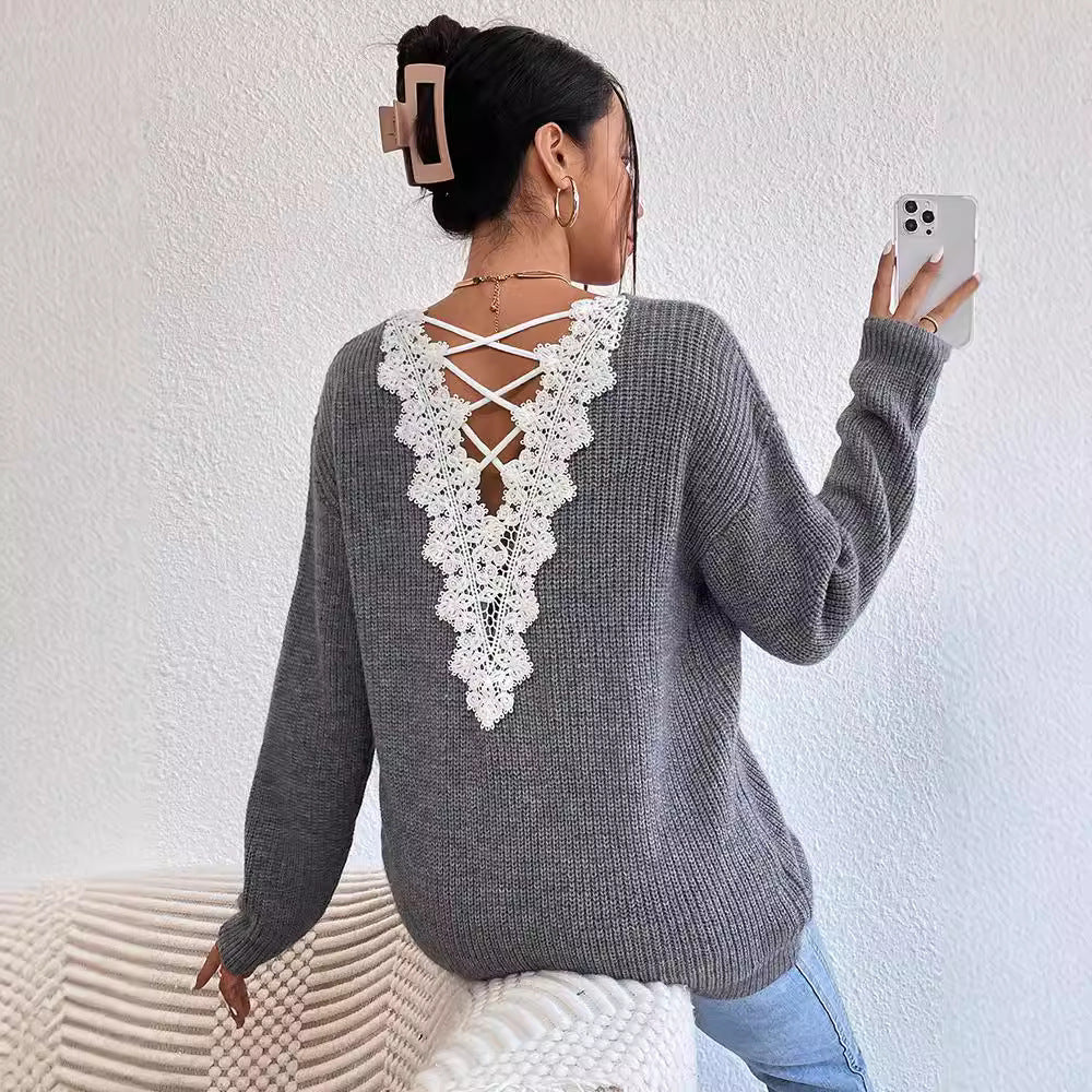 Backless V-Neck Sweater