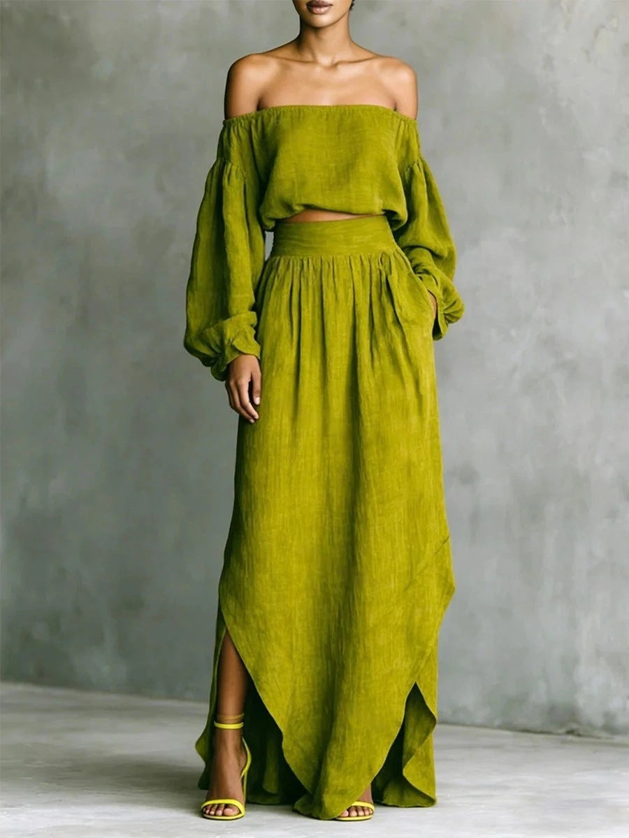 Casual Off-shoulder Top And An Asymmetrical Skirt Two Pieces